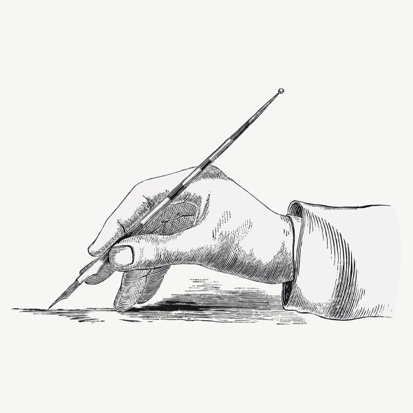 Picture of a hand holding an old style pen like it's writing